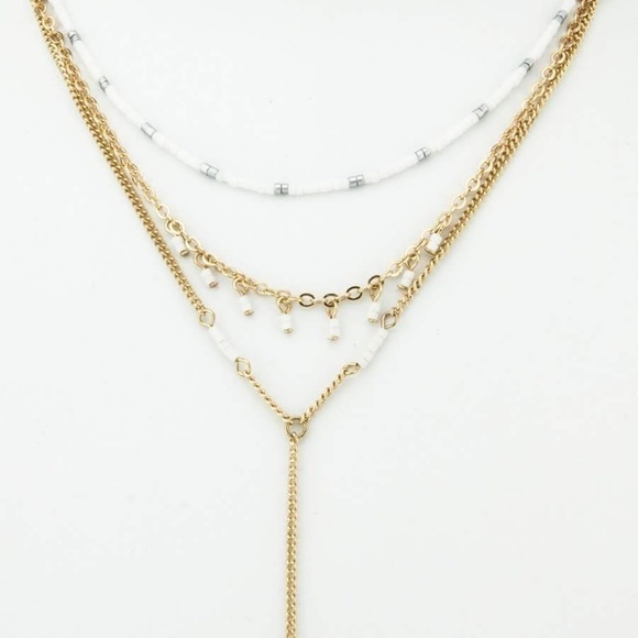 White Beaded Layered Necklace gold & white!. - Picture 2 of 2